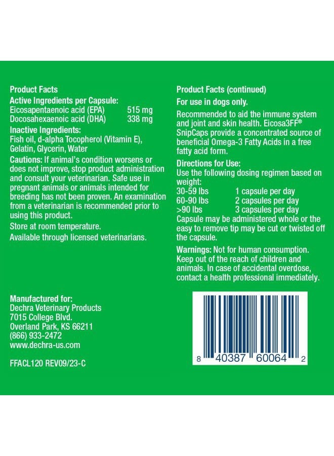 Dechra Eicosa3FF SnipCaps Omega 3 Free Fatty Acid Capsules for Dogs - Large, 120 ct - Image 2