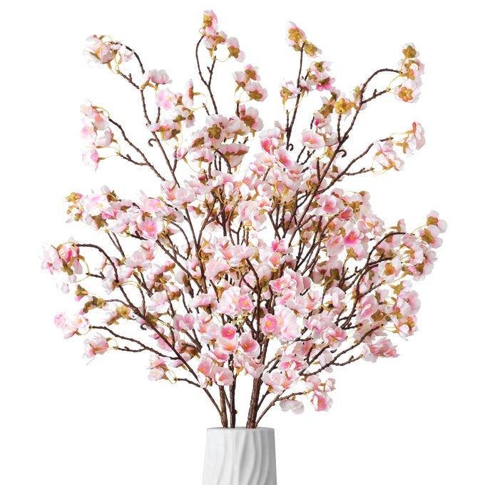 4 Pcs Artificial Cherry Blossom Flower Branches Bulk Silk Faux Flowers Real Touch Bouquet for Home Wedding Party Centerpieces Spring Summer Decor Vase Not IncludedLight Pink