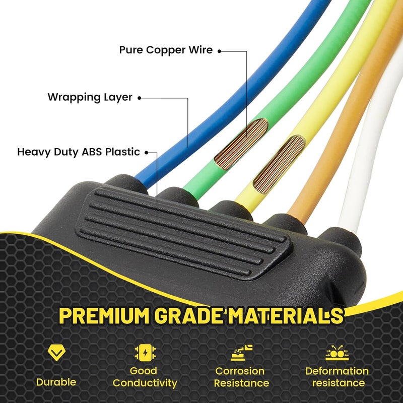 Oyviny 5 Way Flat Trailer Wiring Harness Plug 22 Inch Wire Lead Trailer End Durable 5 Pin Male Connector Trailer Light Wiring Harness Extension W/Dust Cover for Trailer RV Boat Color-Coded - Image 5