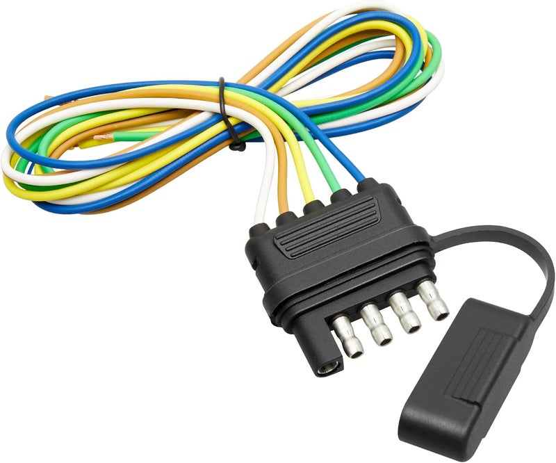 Oyviny 5 Way Flat Trailer Wiring Harness Plug 22 Inch Wire Lead Trailer End Durable 5 Pin Male Connector Trailer Light Wiring Harness Extension W/Dust Cover for Trailer RV Boat Color-Coded - Image 1