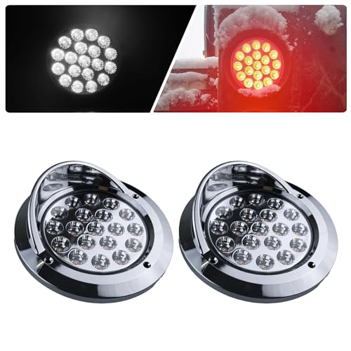 XtraGlow 4 inch Round Dual Revolution LED Tail Lights Red Stop Turn Tail Lights and White Backup Reverse Lights Kit for Truck Trailer RV Jeep with Rubber Grommet Chrome Plated Visor IP67 Waterproof - Image 1