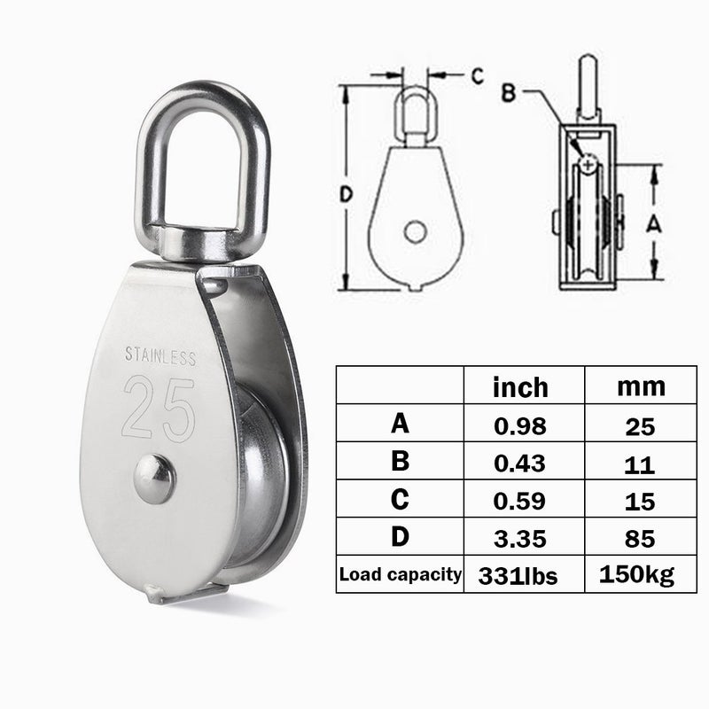 CREATIEE-PRO 4Pcs M25 Stainless Steel Wire Rope Crane Double Pulley Block Lifting Crane Swivel Hook Single Pulley Block Hanging Wire Towing Wheel - Image 2