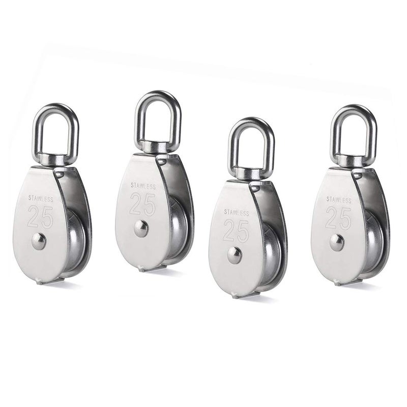 CREATIEE-PRO 4Pcs M25 Stainless Steel Wire Rope Crane Double Pulley Block Lifting Crane Swivel Hook Single Pulley Block Hanging Wire Towing Wheel - Image 1