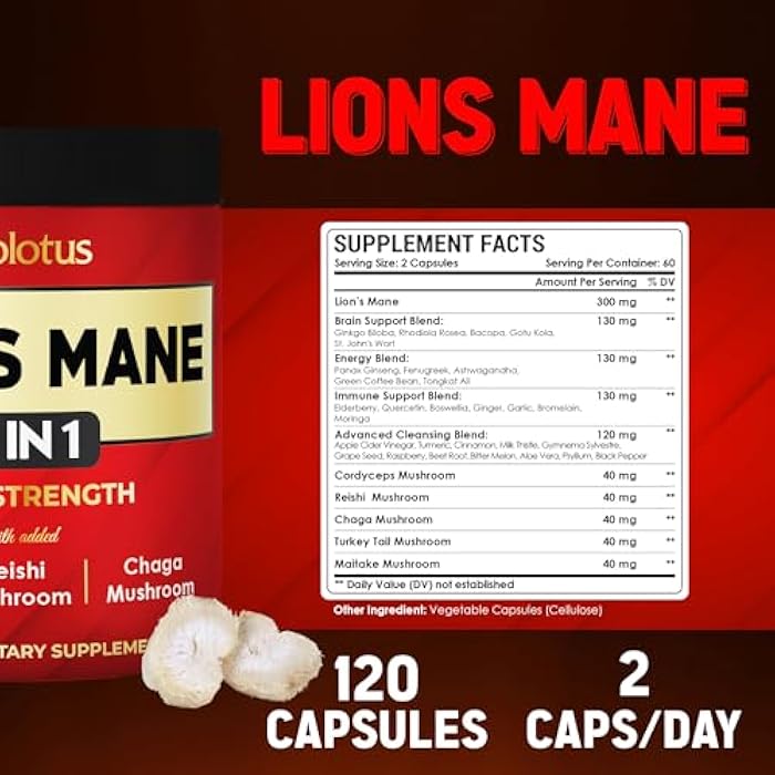 Zolotus 35 in 1 Lions Mane Mushroom Capsules Cordeyceps, Reishi, Elderberry, Ashwagandha, Panax Ginseng - 120 Count - Image 2