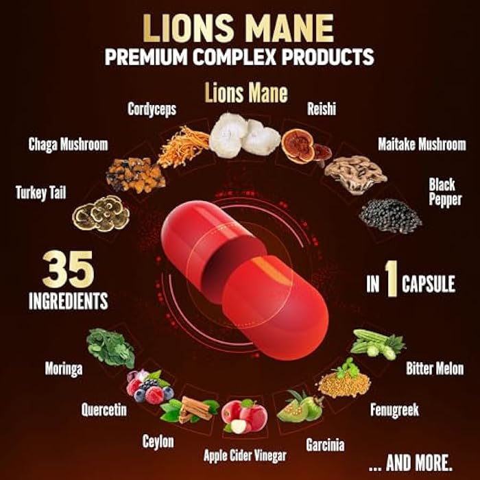 Zolotus 35 in 1 Lions Mane Mushroom Capsules Cordeyceps, Reishi, Elderberry, Ashwagandha, Panax Ginseng - 120 Count - Image 3