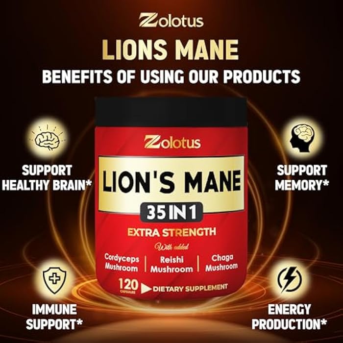 Zolotus 35 in 1 Lions Mane Mushroom Capsules Cordeyceps, Reishi, Elderberry, Ashwagandha, Panax Ginseng - 120 Count - Image 5
