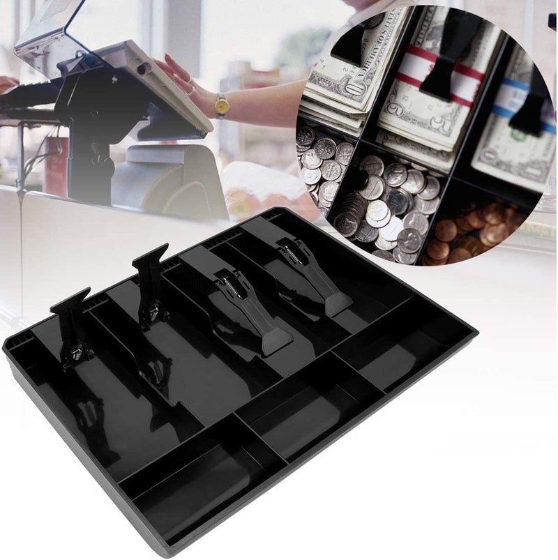 Homava Plastic Cash Register Drawer Insert Tray with 4 Bill/3 Coin Compartments for Money Storage, 32.2 X 3.5 X 24.5 CM, Black - Image 5