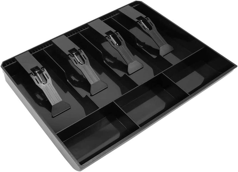 Homava Plastic Cash Register Drawer Insert Tray with 4 Bill/3 Coin Compartments for Money Storage, 32.2 X 3.5 X 24.5 CM, Black - Image 1