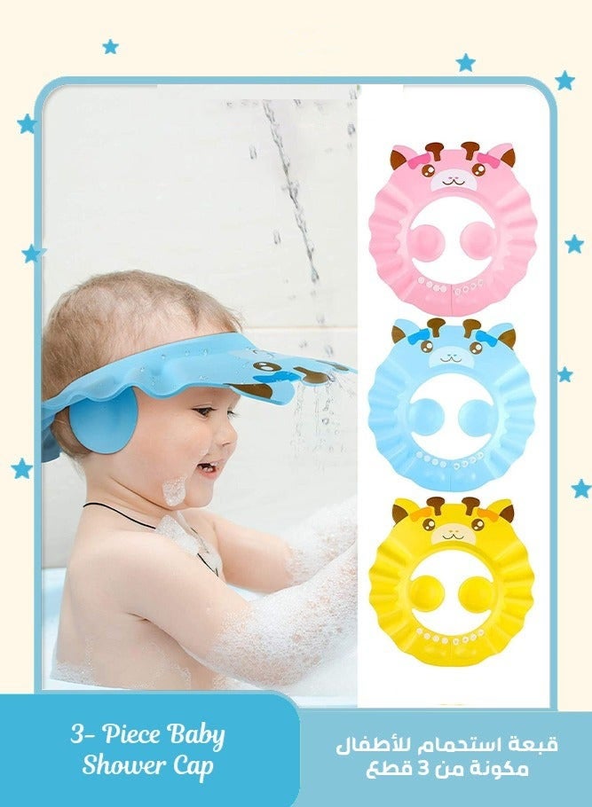 DURKU 3 Pcs Baby Shower Cap, Adjustable Shampoo Visor Bath Hat, Infants Soft Protection Safety, Protect Ear Eye Baby Hair Washing Aids for Baby Toddler Children Kids (Blue Pink Yellow) ﻿ - Image 1