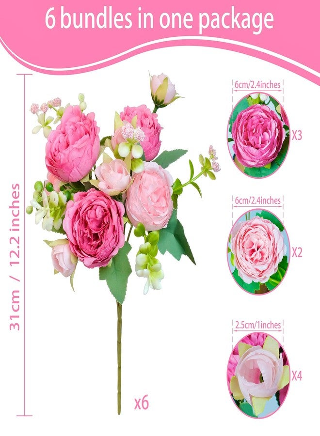 AUMVEYI Peony Artificial Flowers, 6 Bundles Fake Peonies Faux Pink Flower Centerpieces for Tables Vase, Bulk Blush Silk Peonies Artificial Bouquet for Wedding Decorations Indoor Floral Arrangement - Image 2