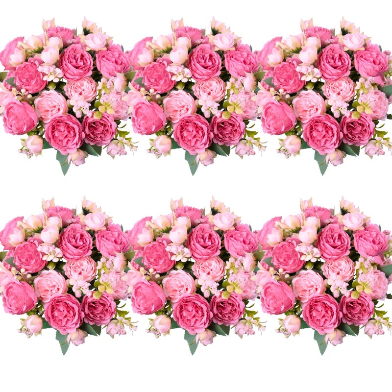 AUMVEYI Peony Artificial Flowers, 6 Bundles Fake Peonies Faux Pink Flower Centerpieces for Tables Vase, Bulk Blush Silk Peonies Artificial Bouquet for Wedding Decorations Indoor Floral Arrangement - Image 1