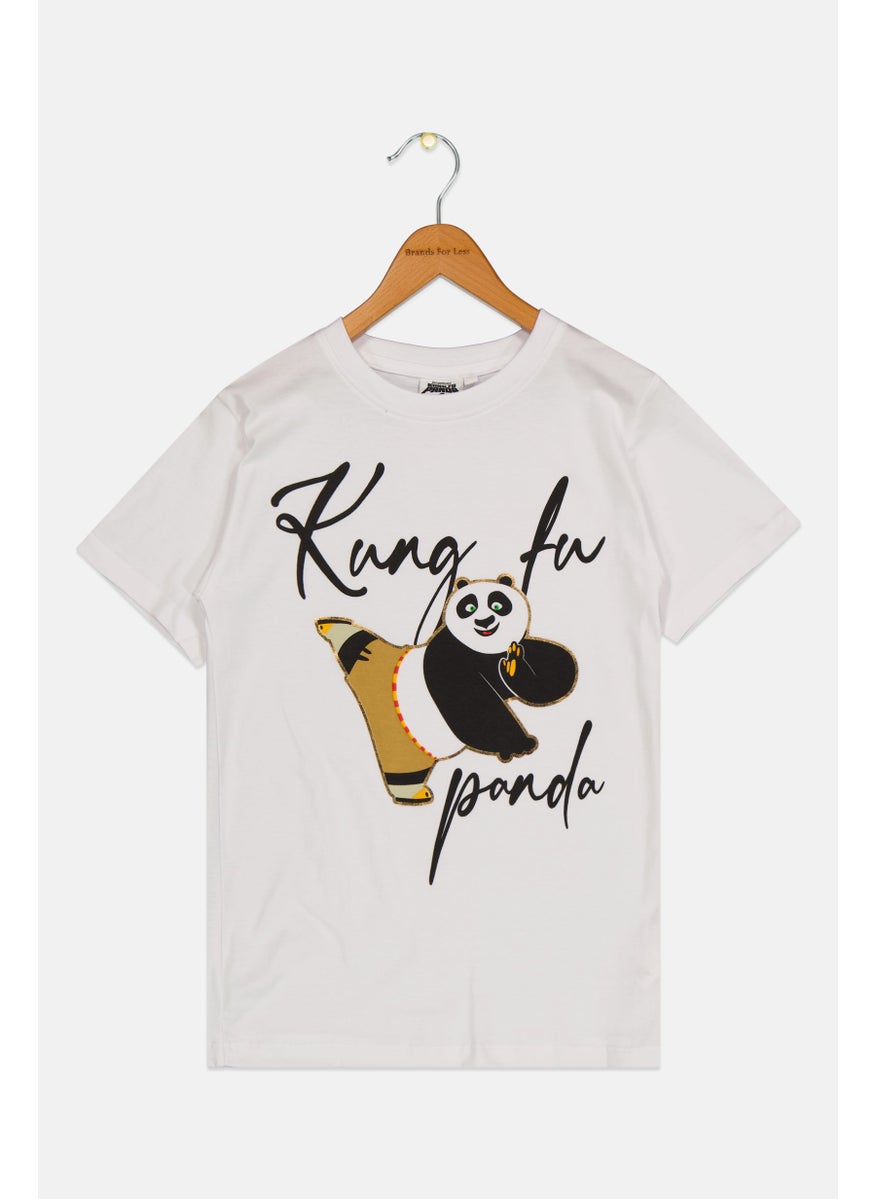 Kung Fu Panda Kids Girl Short Sleeve Graphic Print T-Shirt, White Combo  - Image 1