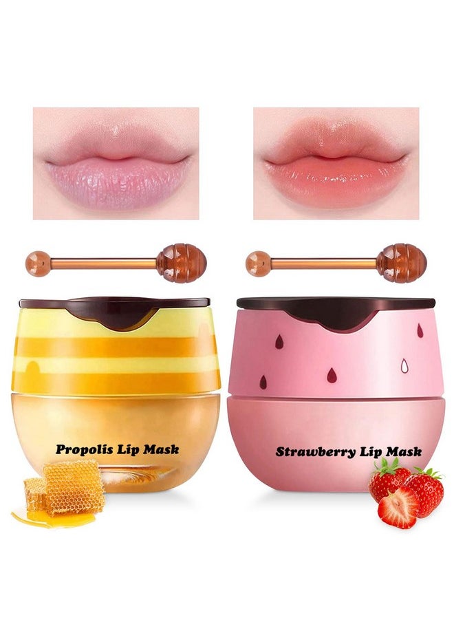 LemonSac - 2Pcs Lip Mask Overnight Honey&Strawberry Moisturizing Day And Night Repair Sleeping Lip Balm Fade Lip Lines Bee Balm Hydrating &Prevention Dry And Crack Lip Scrubs Exfoliator (Honey & Strawberry) - Image 1