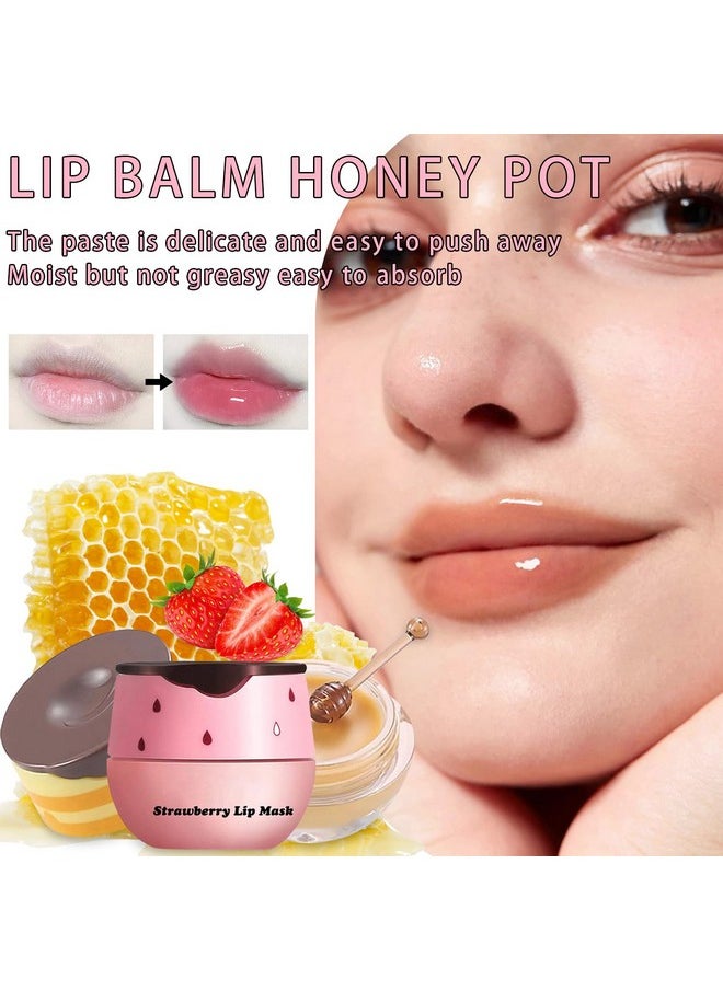 LemonSac - 2Pcs Lip Mask Overnight Honey&Strawberry Moisturizing Day And Night Repair Sleeping Lip Balm Fade Lip Lines Bee Balm Hydrating &Prevention Dry And Crack Lip Scrubs Exfoliator (Honey & Strawberry) - Image 1