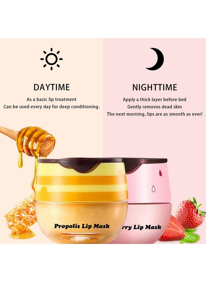 LemonSac - 2Pcs Lip Mask Overnight Honey&Strawberry Moisturizing Day And Night Repair Sleeping Lip Balm Fade Lip Lines Bee Balm Hydrating &Prevention Dry And Crack Lip Scrubs Exfoliator (Honey & Strawberry) - Image 1