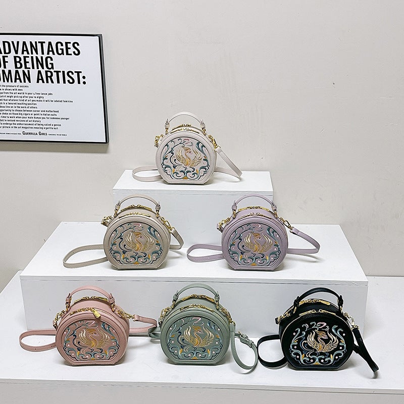 Fashion Shoulder Bag Embroidered Ethnic Style Women'S Bag Casual Portable Small Round Bag Fashionable National Style Crossbody Bag - Image 2