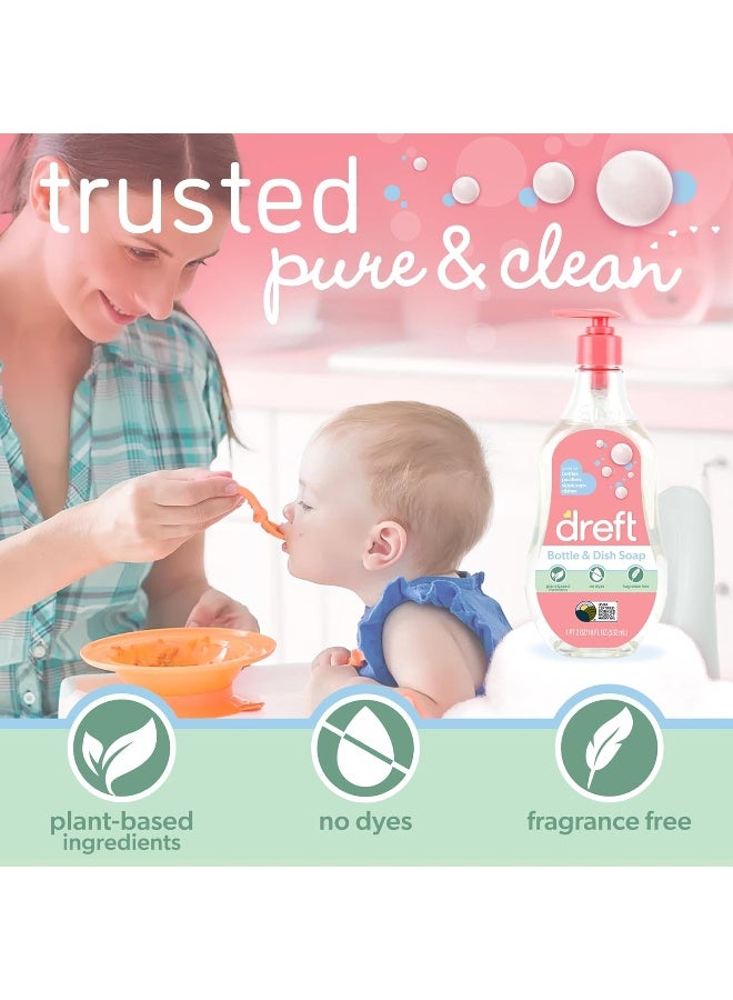 DREFT Bottle and Dish Soap | Made to Clean Baby Bottles, Sippy Cups, Pacifiers, Breast Pumps, & More | Gently Removes Milk Film & Odors | Plant Based, Fragrance Free Dish Soap | 18 Fl Oz (Pack of 3) - Image 2