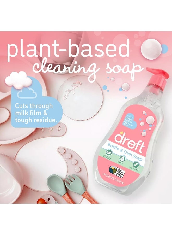 DREFT Bottle and Dish Soap | Made to Clean Baby Bottles, Sippy Cups, Pacifiers, Breast Pumps, & More | Gently Removes Milk Film & Odors | Plant Based, Fragrance Free Dish Soap | 18 Fl Oz (Pack of 3) - Image 3