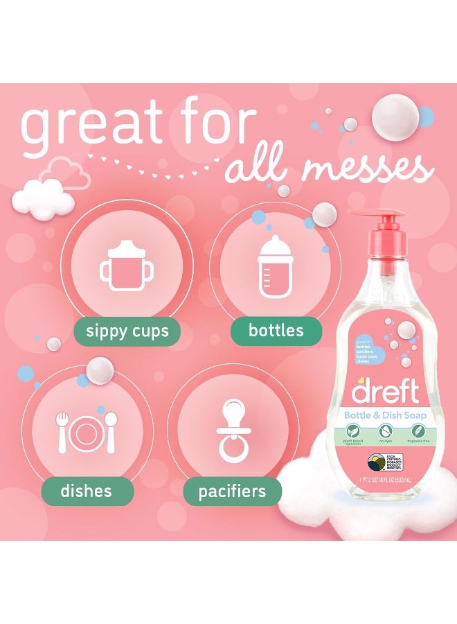 DREFT Bottle and Dish Soap | Made to Clean Baby Bottles, Sippy Cups, Pacifiers, Breast Pumps, & More | Gently Removes Milk Film & Odors | Plant Based, Fragrance Free Dish Soap | 18 Fl Oz (Pack of 3) - Image 4