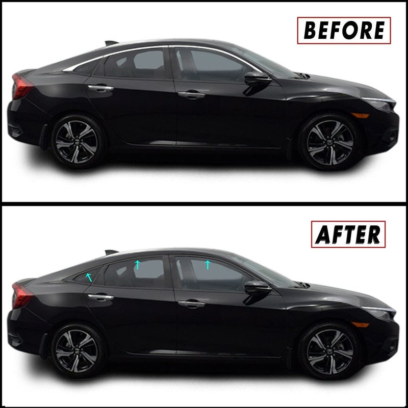 SlickMod Chrome Delete Blackout Vinyl Overlay for 2016-2021 Honda Civic Sedan Window Trim (Gloss Black) - Image 5