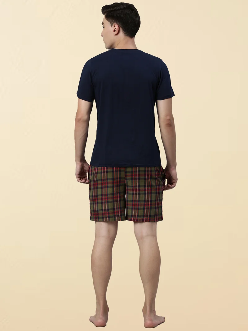 Joven  Olive Green Checked Lounge Shorts for Men for Men | Best Price UAE