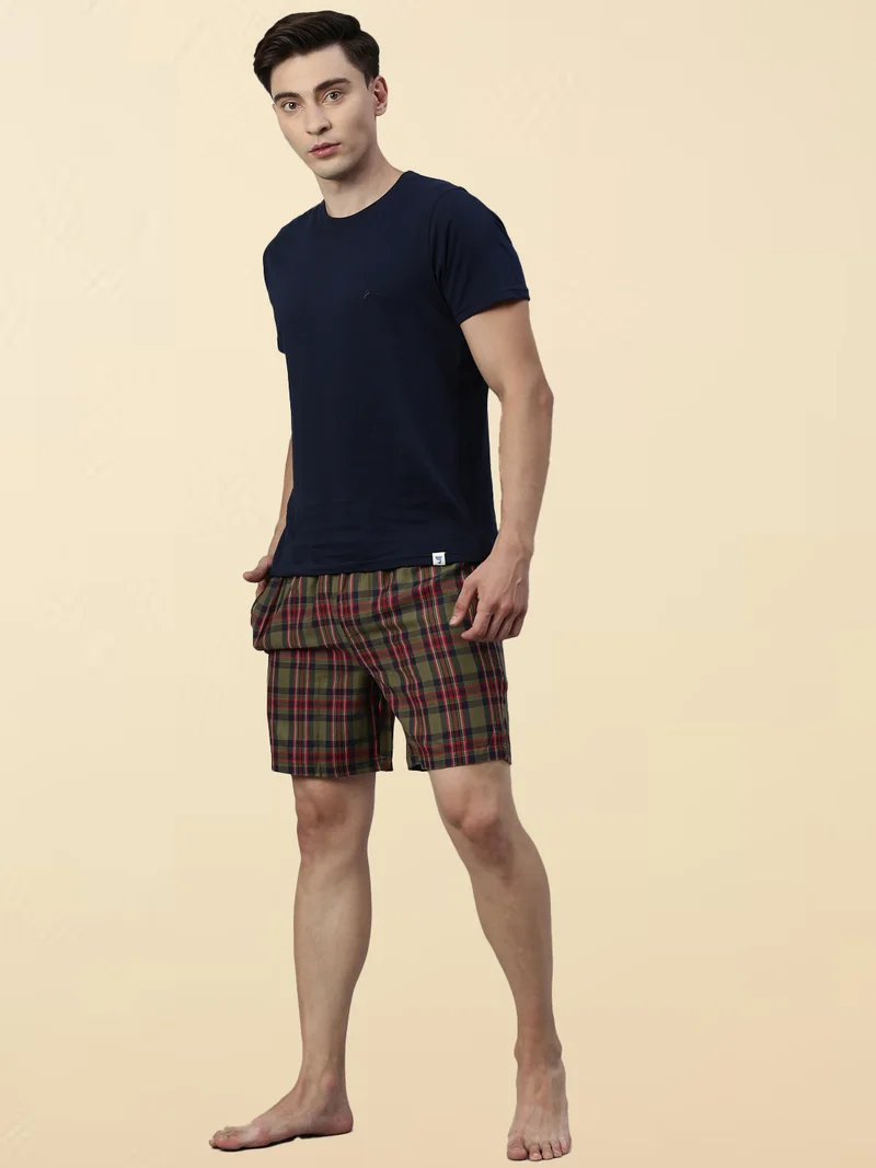 Joven  Olive Green Checked Lounge Shorts for Men for Men | Best Price UAE