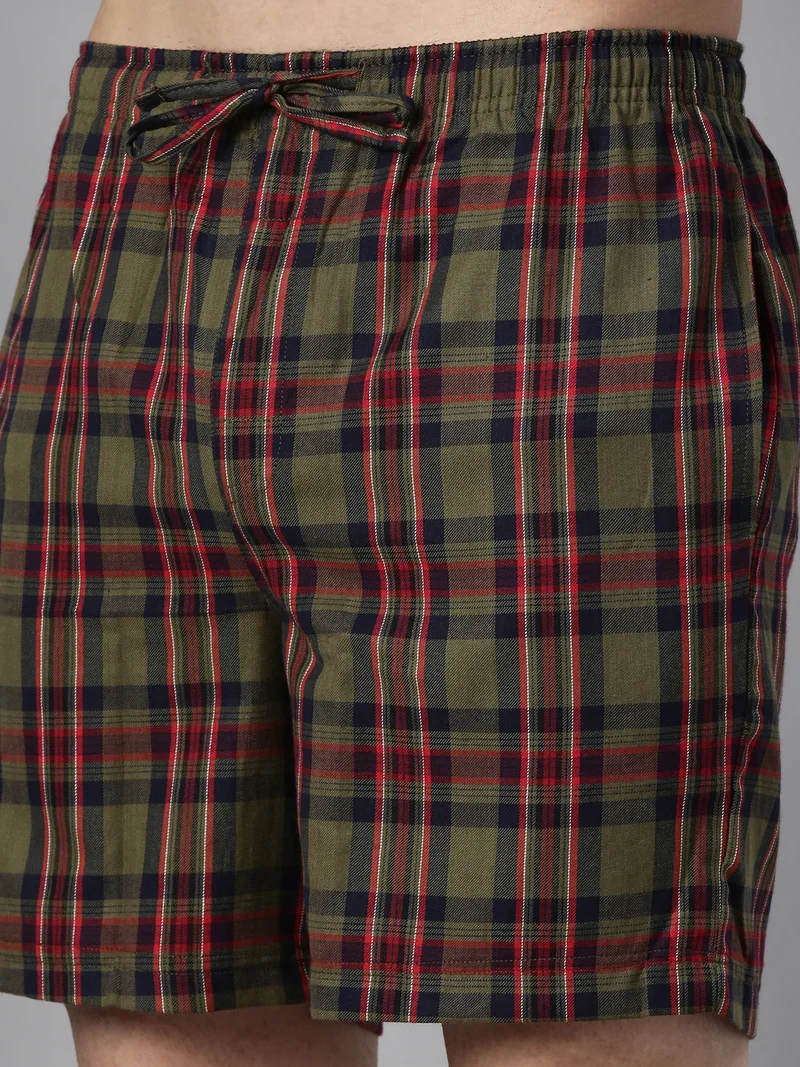 Joven  Olive Green Checked Lounge Shorts for Men for Men | Best Price UAE