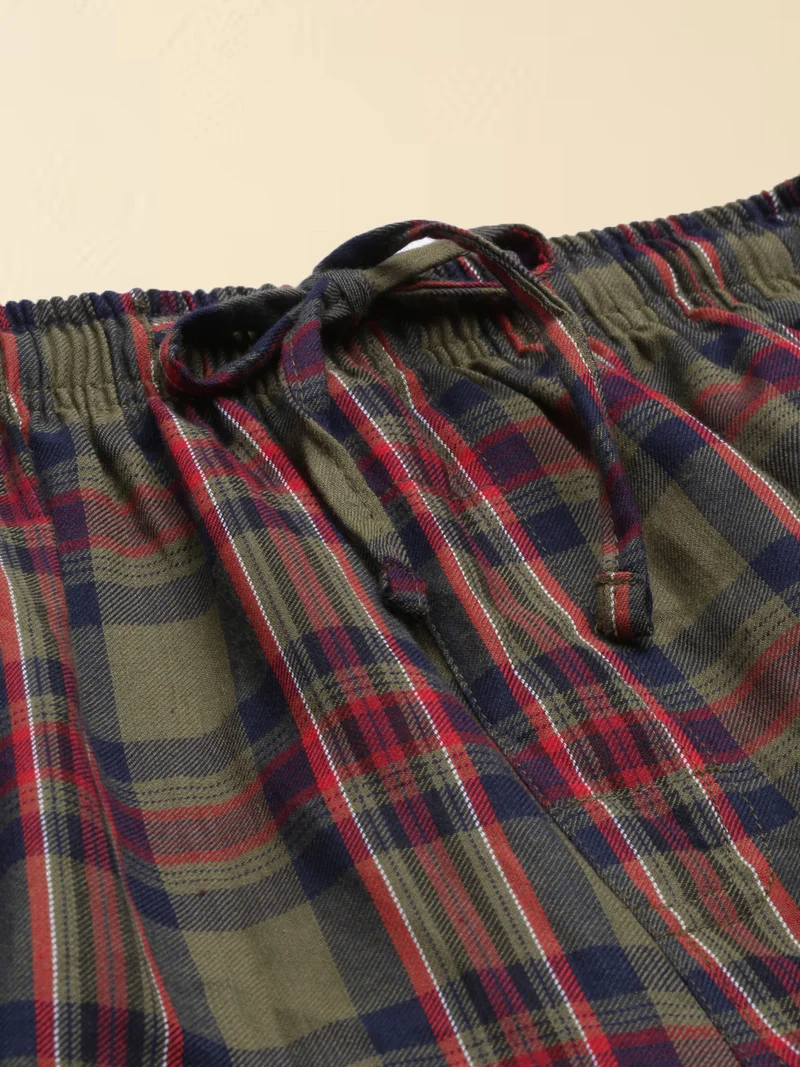 Joven  Olive Green Checked Lounge Shorts for Men for Men | Best Price UAE