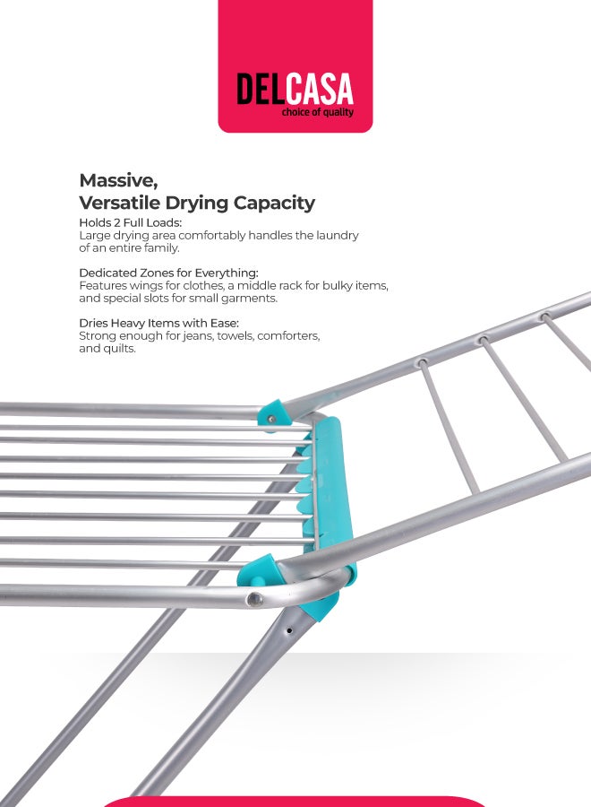 Delcasa Large Folding Clothes Dryer Drying Space Laundry Washing Durable Metal Drying Rack Multifunctional Air Dryer Ideal For Indoor And Outdoor Dc1652 Silver/Blue 18meter - Image 2
