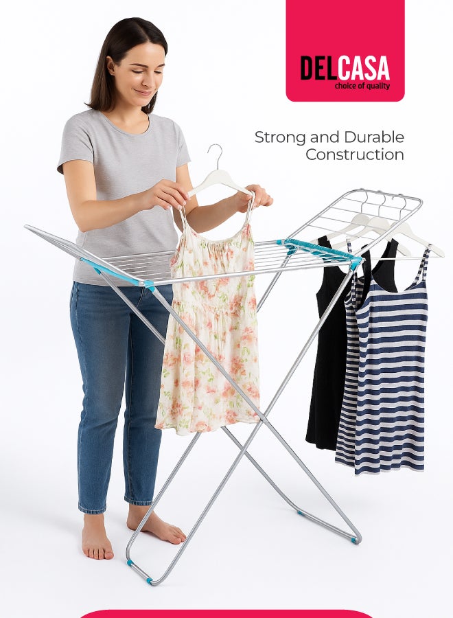 Delcasa Large Folding Clothes Dryer Drying Space Laundry Washing Durable Metal Drying Rack Multifunctional Air Dryer Ideal For Indoor And Outdoor Dc1652 Silver/Blue 18meter - Image 3