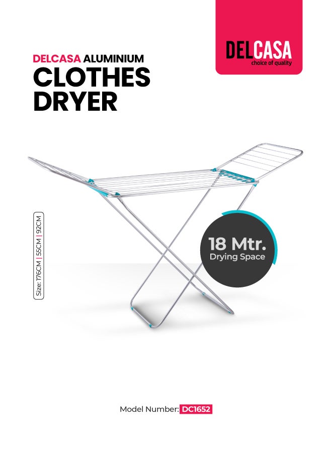 Delcasa Large Folding Clothes Dryer Drying Space Laundry Washing Durable Metal Drying Rack Multifunctional Air Dryer Ideal For Indoor And Outdoor Dc1652 Silver/Blue 18meter - Image 1