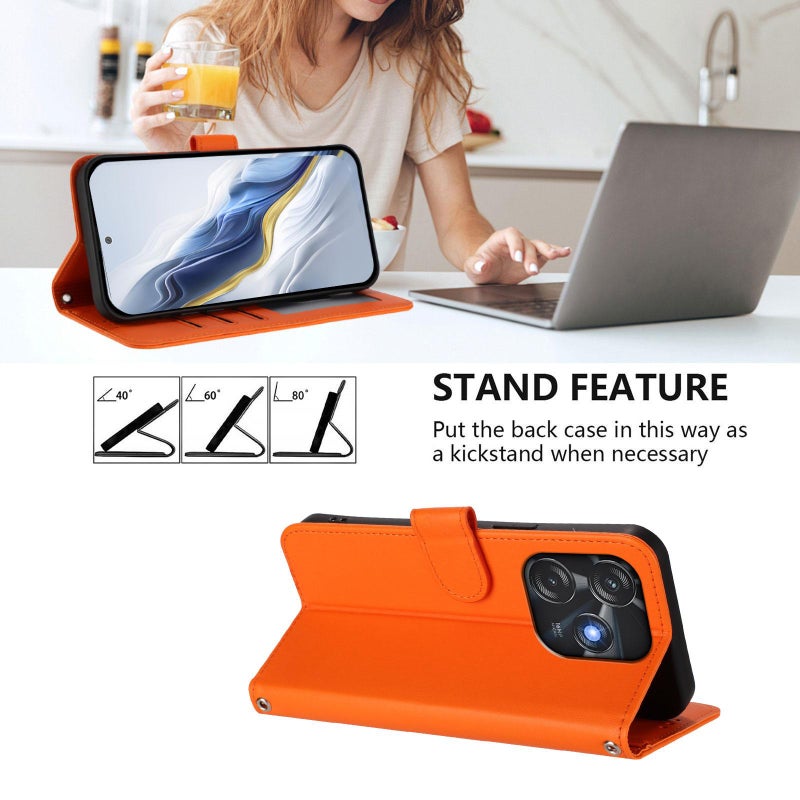 erorex For Tecno Spark 10C / 10 4G Embossed  Cat Leather Phone Case with Hand Strap(Orange) - Image 3