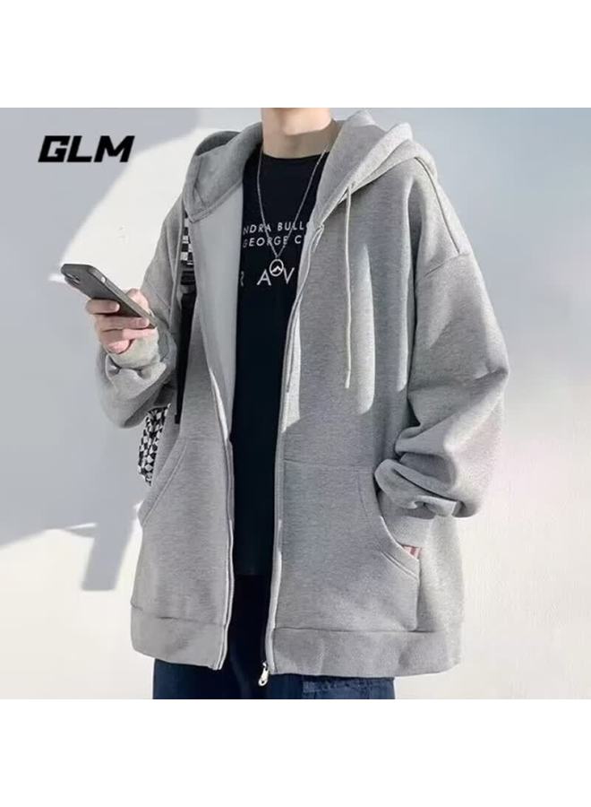 Glm Men's Hoodie Jacket Spring And Autumn Loose Casual Knitted Zip-up Sports Jacket Black 3XL - Image 3
