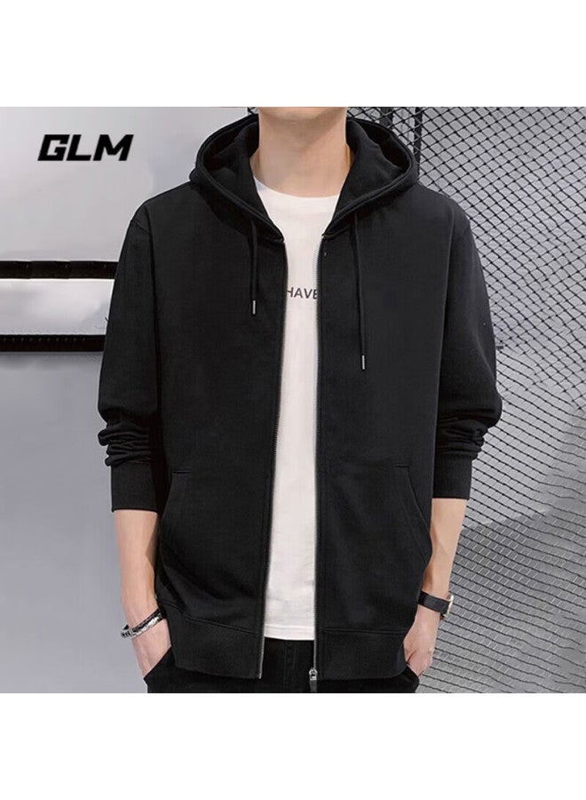 Glm Men's Hoodie Jacket Spring And Autumn Loose Casual Knitted Zip-up Sports Jacket Black 3XL - Image 2