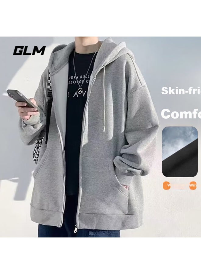 Glm Men's Hoodie Jacket Spring And Autumn Loose Casual Knitted Zip-up Sports Jacket Black 3XL - Image 1