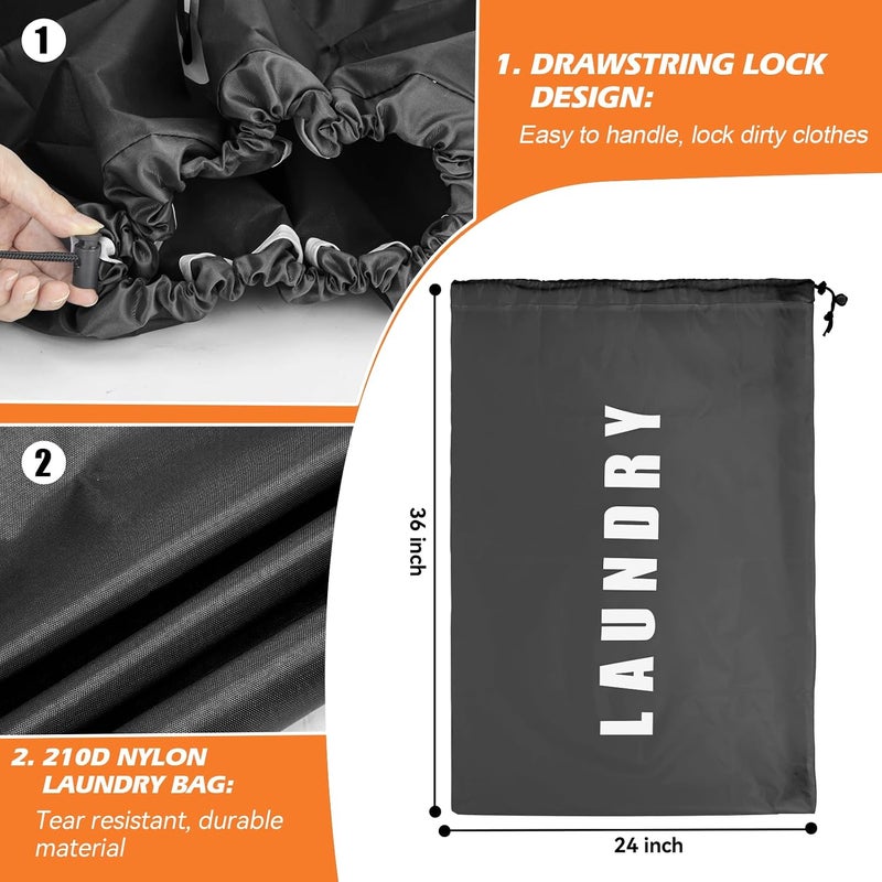 Isink Heavy Duty Laundry Bag with Strap,2 Pack Travel Laundry Bags for Dirty Clothes,24" x 36" Large Laundry Bag for Traveling,Camping,Dorm (Black+ Gray) - Image 3