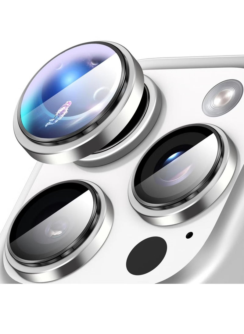 Raxoom Camera Protection for iPhone 16 Pro/16 Pro Max – [Convex Platform HD Tempered Glass] + [Aluminium Ring] Camera Lens Protector (Silver) - Image 1