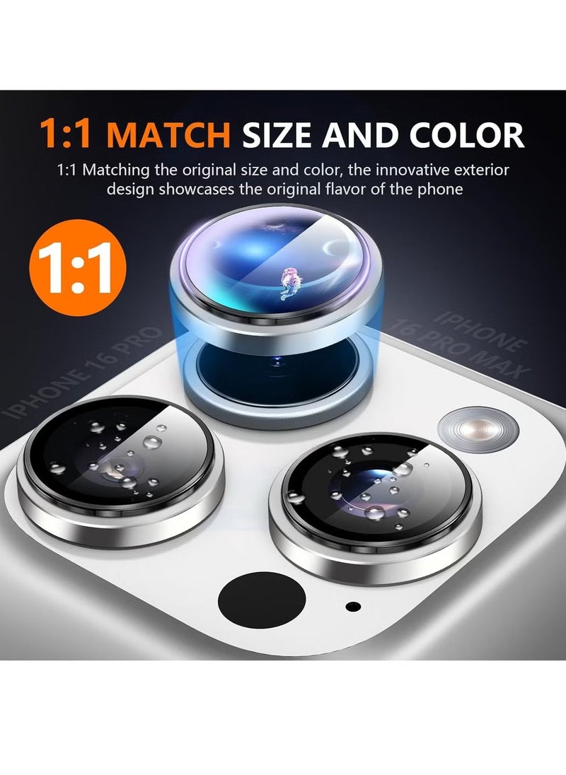 Raxoom Camera Protection for iPhone 16 Pro/16 Pro Max – [Convex Platform HD Tempered Glass] + [Aluminium Ring] Camera Lens Protector (Silver) - Image 2