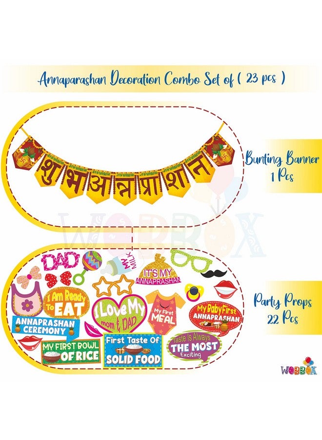 WOBBOX ووبوكس لوازم حفلة أنابراشان مع لافتة زينة - خط هندي شوب أنابراشان خلفية صفراء مع خط بلون مارون، عنصر زينة - Image 2