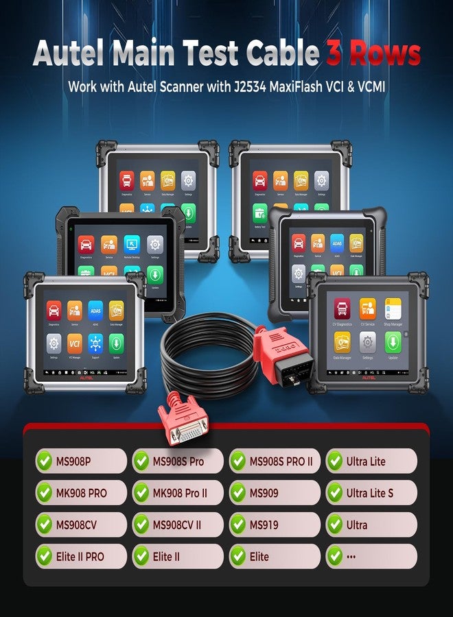 Autel Original OBD2 Main Test Cable Only MaxiSys MS908P - 16 Pin 3 Rows Main Test Cable, Work for MS908S PRO II, MK908 Pro II, MS908CV II, Elite II, Elite, MS909, MS919, Ultra Lite, Ultra - Image 2