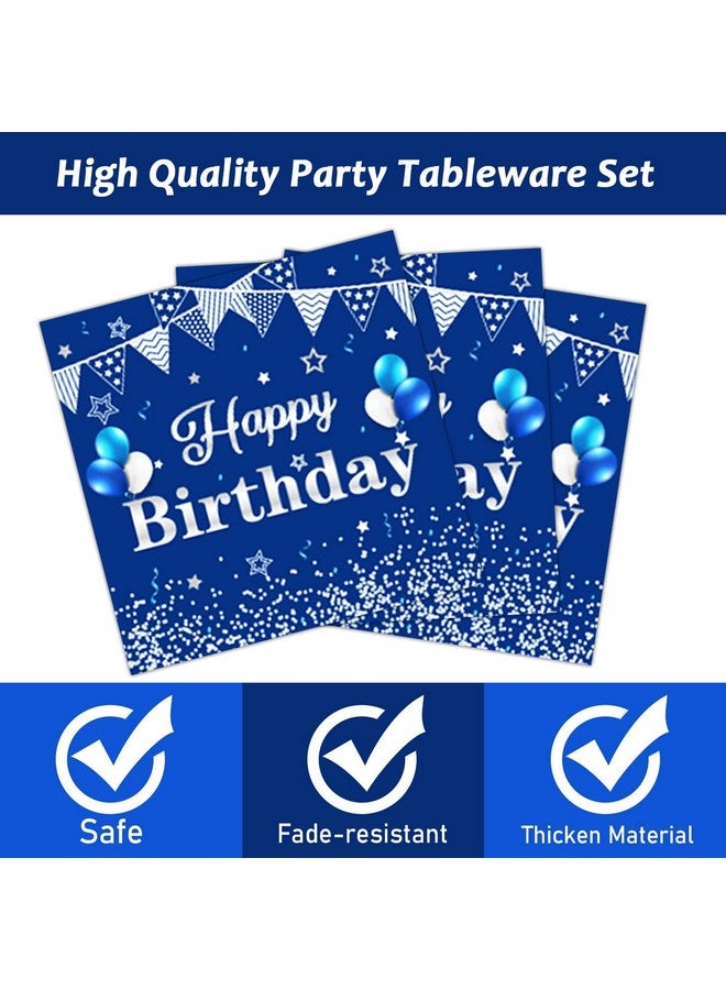 Tevxj Birthday Party Tableware Set, 96PCS Navy Blue and Silver, Disposable Plates, Napkins, Forks for 24 Guests, Place Setting for Men and Boys - Image 3