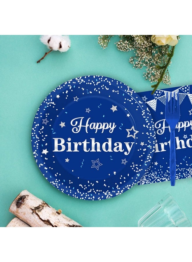 Tevxj Birthday Party Tableware Set, 96PCS Navy Blue and Silver, Disposable Plates, Napkins, Forks for 24 Guests, Place Setting for Men and Boys - Image 5