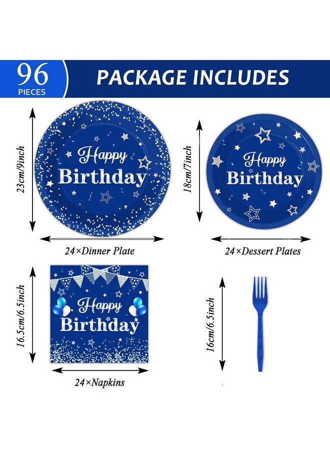 Tevxj Birthday Party Tableware Set, 96PCS Navy Blue and Silver, Disposable Plates, Napkins, Forks for 24 Guests, Place Setting for Men and Boys - Image 2