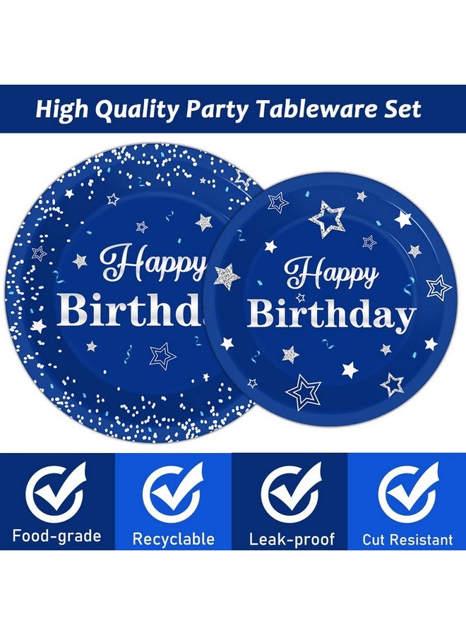Tevxj Birthday Party Tableware Set, 96PCS Navy Blue and Silver, Disposable Plates, Napkins, Forks for 24 Guests, Place Setting for Men and Boys - Image 4