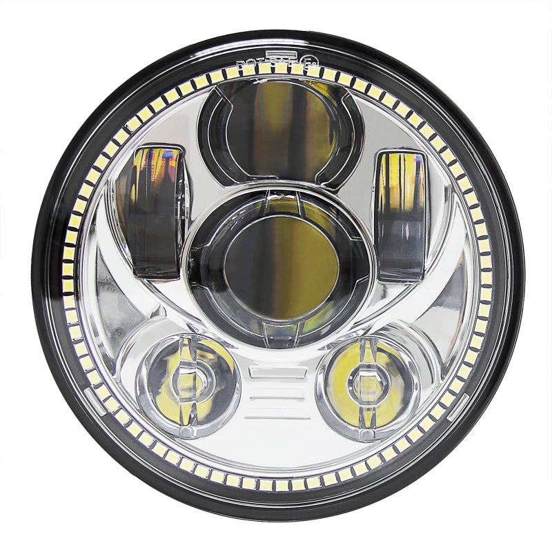 Wisamic 575 LED Motorcycle Headlight with Halo DRL Compatible with Harley Davidson Dyna Street Bob Super Wide Glide Low Rider Night Rod Train Softail Deuce Custom Sportster Iron 883 Silver