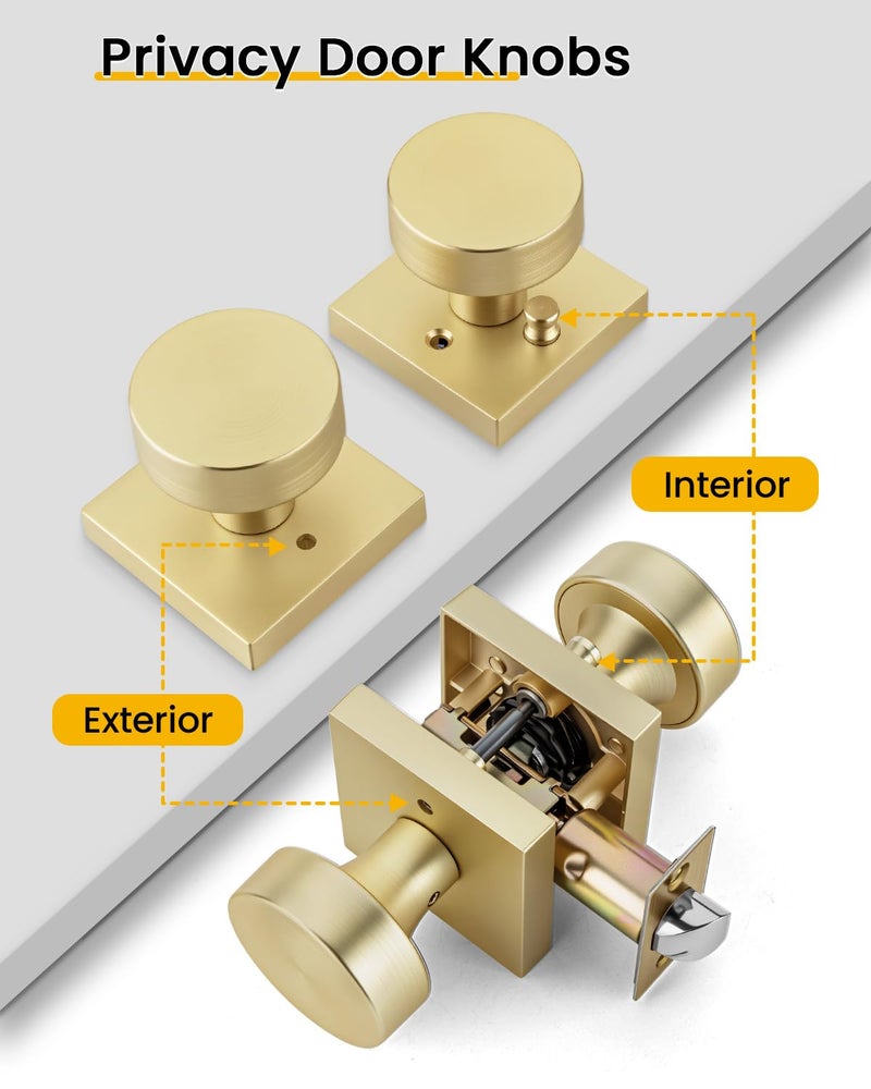 goldenwarm Privacy Gold Interior Door Knobs, Zinc-Alloy Heavy Duty Interior Door Knobs Bedroom, Contemporary Brass Door Knob Privacy, Brushed Gold Door Knob Interior for Bathroom(6 Pack) - Image 5