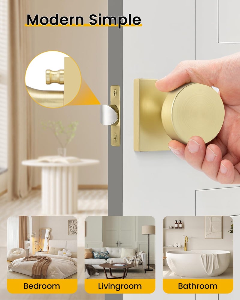 goldenwarm Privacy Gold Interior Door Knobs, Zinc-Alloy Heavy Duty Interior Door Knobs Bedroom, Contemporary Brass Door Knob Privacy, Brushed Gold Door Knob Interior for Bathroom(6 Pack) - Image 4