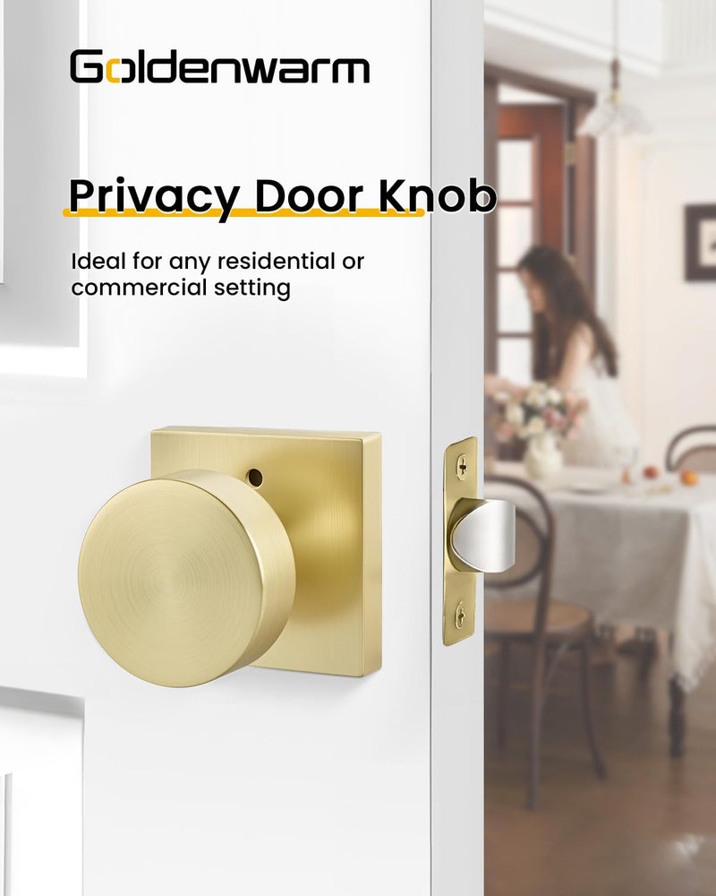 goldenwarm Privacy Gold Interior Door Knobs, Zinc-Alloy Heavy Duty Interior Door Knobs Bedroom, Contemporary Brass Door Knob Privacy, Brushed Gold Door Knob Interior for Bathroom(6 Pack) - Image 3