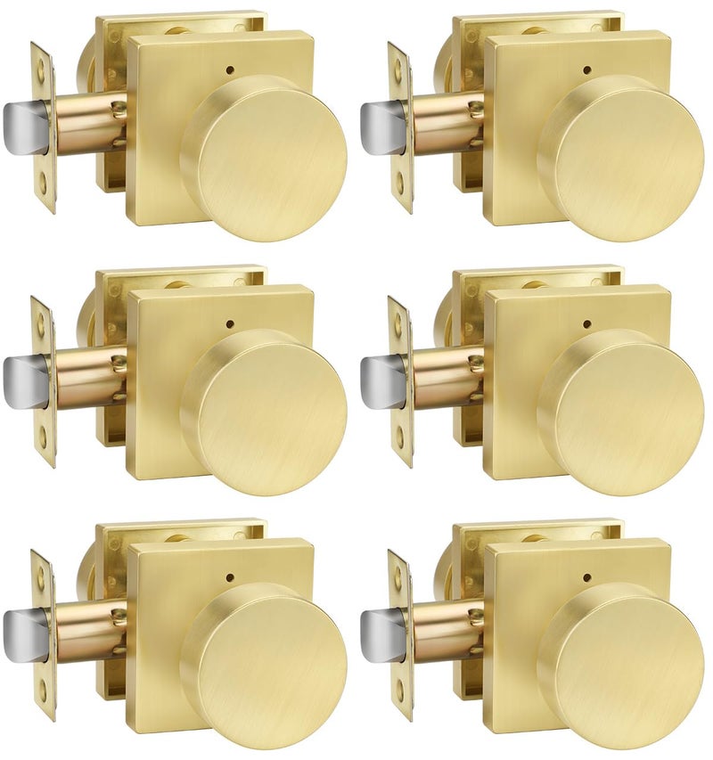 goldenwarm Privacy Gold Interior Door Knobs, Zinc-Alloy Heavy Duty Interior Door Knobs Bedroom, Contemporary Brass Door Knob Privacy, Brushed Gold Door Knob Interior for Bathroom(6 Pack) - Image 1