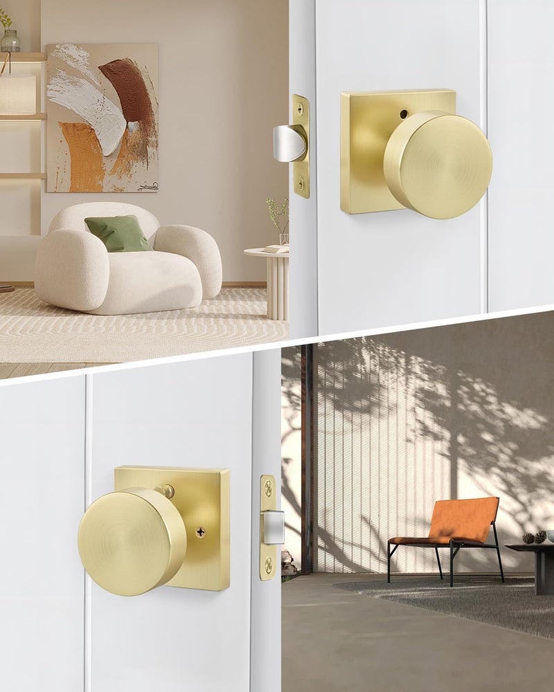 goldenwarm Privacy Gold Interior Door Knobs, Zinc-Alloy Heavy Duty Interior Door Knobs Bedroom, Contemporary Brass Door Knob Privacy, Brushed Gold Door Knob Interior for Bathroom(6 Pack) - Image 2
